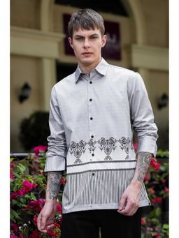 Eszett - Black and White Folk Printed Satin Shirt