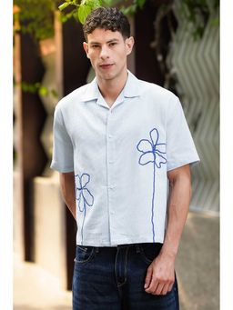 Eszett - Doodles Embroidery Blue Textured Oversized Shirt