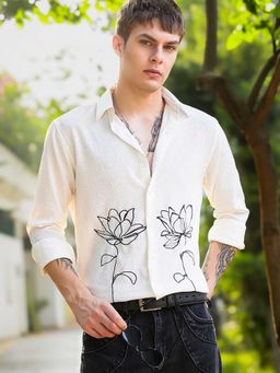 Eszett - Egyptian Water Lily Embroidery Textured Fabric Shirt