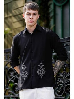 Eszett - Handicraft Embroidery Black Textured Fabric Shirt