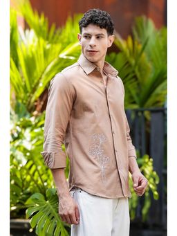 Eszett - Rustic Flower Embroidery Brown Shirt