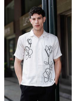 Eszett - Sacred Lotus Embroidery Textured Fabric Cuban Shirt