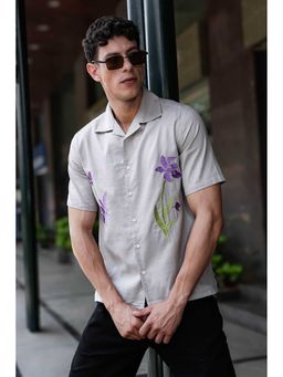 Eszett - Turkish Flower Embroidery Grey Linen Shirt