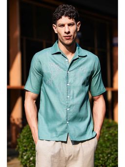 Eszett - Whale Embroidery Sea Green Oversized Shirt