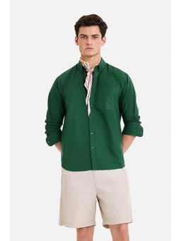 Snitch - Green Plain Full Sleeves Regular Casual Shirt for Men