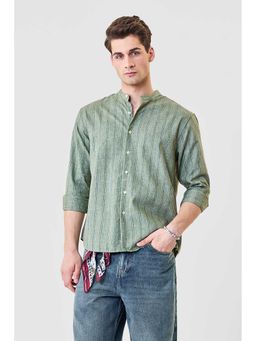 Snitch - Light Green Stripes Full Sleeves Regular Casual Shirt for Men