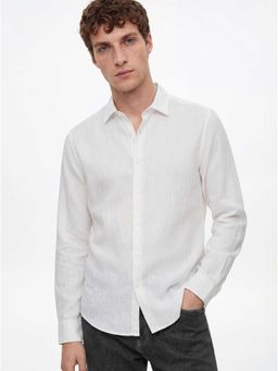 Snitch - White Textured Full Sleeves Slim Casual Shirt for Men