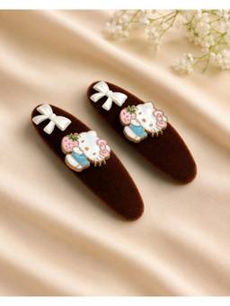 FUNKRAFTS - Girls Velvet Snap Hair Clips Brown (Pack of 2) (2-6 Years)