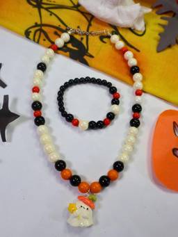 Kamule - Halloween Set of 2 Candy Corn Bracelet & Necklace Set - Orange and Black