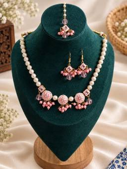 Kamule - Pastel Beaded Floral Necklace Set - Yellow & White (7-12 Years)