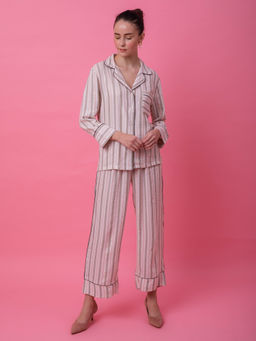 EZME STUDIO - Pink Stripes Shirt and Pyjama (Set of 2)