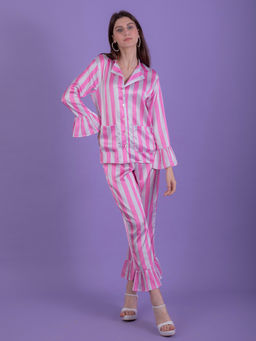 EZME STUDIO - Candy Pink Stripes Shirt and Pyjama (Set of 2)