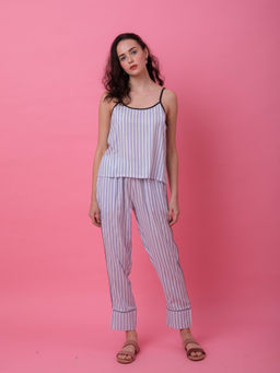 EZME STUDIO - Blue Lurex Stripes Camisole and Pyjama (Set of 2)