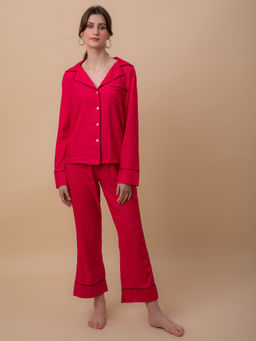 EZME STUDIO - Lila Red Shirt and Pyjama (Set of 2)
