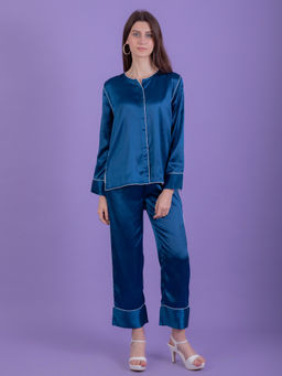 EZME STUDIO - Azure High Low Blue Shirt and Pyjama (Set of 2)