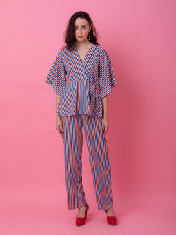 EZME STUDIO - Blue Peplum Stripe Top and Pyjama (Set of 2)