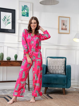 EZME STUDIO - Hot Pink Leopard Shirt and Pyjama (Set of 2)