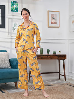 EZME STUDIO - Yellow Zebra Print Shirt and Pyjama (Set of 2)