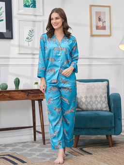 EZME STUDIO - Blue Zebra Print Shirt and Pyjama (Set of 2)