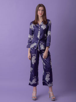 EZME STUDIO - Sierra Navy Blue Tiger Print Shirt and Pyjama (Set of 2)