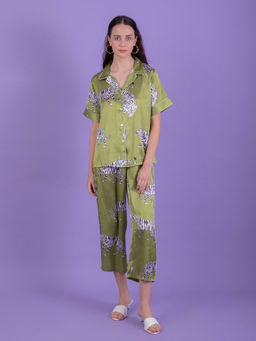 EZME STUDIO - Sierra Green Tiger Print Shirt and Pyjama (Set of 2)