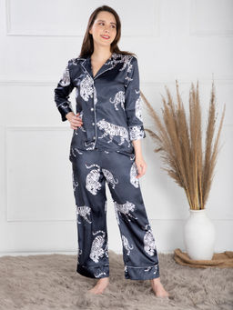 EZME STUDIO - Sierra Black Tiger Print Shirt and Pyjama (Set of 2)