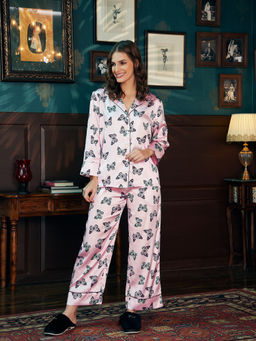 EZME STUDIO - Pink Flutter Print Shirt and Pyjama (Set of 2)