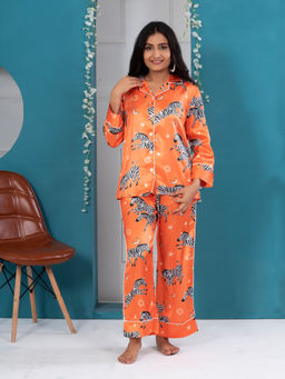 EZME STUDIO - Orange Zebra Print Shirt and Pyjama (Set of 2)