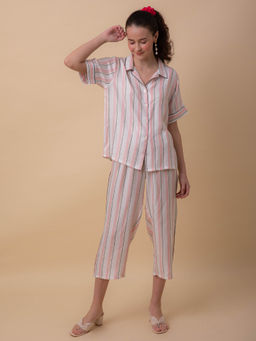 EZME STUDIO - Pink Stripe Shirt and Capri (Set of 2)