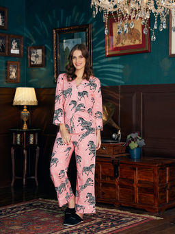 EZME STUDIO - Cotton Baby Pink Zebra Print Shirt and Pyjama (Set of 2)