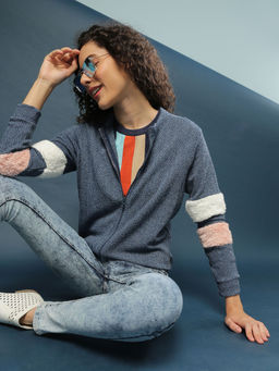 Campus Sutra - Blue Women Solid Stylish Casual Sweatshirts