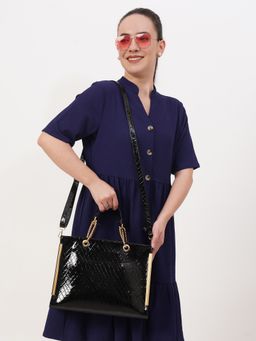 Fabbhue - Womens Black Textured Handbag