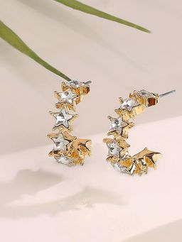 Lilly & Sparkle - Gold-Plated White Stone Studded Half Hoop Earrings