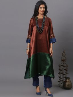 Spring Soul - Color Block Mashru Silk Embroidered Sleeves Kurta