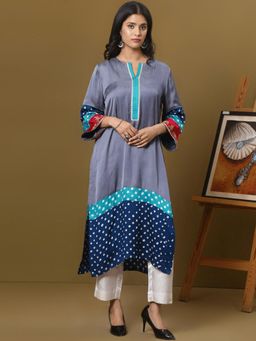 Spring Soul - Color Block Modal Silk Bandhani Print Kurta
