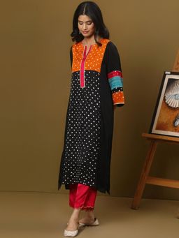 Spring Soul - Color Block Modal Silk Bandhani Print Kurta
