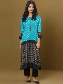 Spring Soul - Color Block Modal Silk Ajrakh and Bandhani Mix Kurta