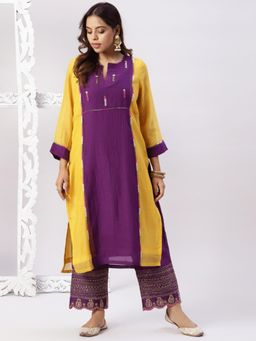 Spring Soul - Chanderi Color Block Embroidery Kurta
