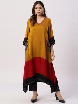 Spring Soul - Modal Silk Color Block Brocade Pockets Kurta