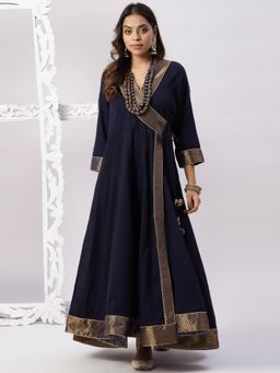 Spring Soul - Cotton Mulmul Floor Length Full Ghera Angarkha Brocade and Zari Detailing Kurta