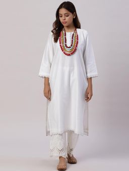 Spring Soul - Chanderi Gold Zari Lines and Scallop Edges Kurta