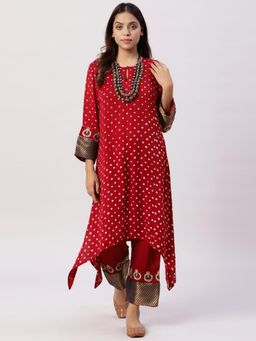 Spring Soul - Red Modal Silk Kurta with Pant (Set of 2)