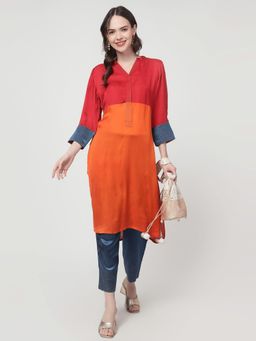 Spring Soul - Colour Block Modal Silk Kurta with Pant (Set of 2)