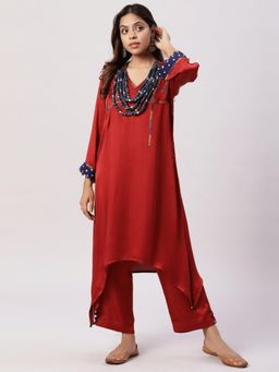 Spring Soul - Plain Embroidered Modal Silk Kurta with Pant (Set of 2)