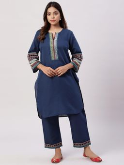 Spring Soul - Cotton Linen Thread Work Kurta and Pant (Set of 2)