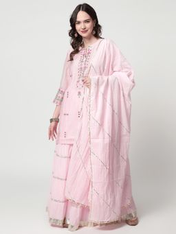 Spring Soul - Pink Chanderi Sharara with Kurta and Dupatta (Set of 3)
