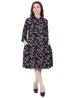 Spring Soul - Cotton Viscose Collared Floral Printed Knee-Length Dress