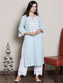 Spring Soul - Lace Detailing Printed Blue Kurta