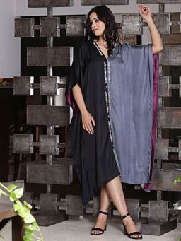 Spring Soul - Half & Half Modal Silk Dori Work Embroidery Kaftan Dress