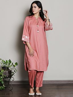 Spring Soul - Peach Embroidered Kurta and Pant (Set of 2)